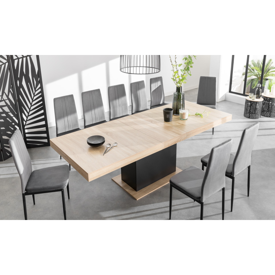 Table à manger extensible Tania bois et noir 200-250cm