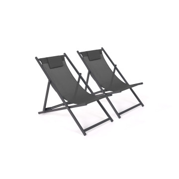 Chiliennes en métal et toile gris anthracite - lot de 2