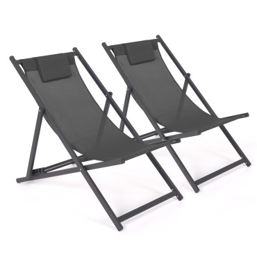 Chiliennes en métal et toile gris anthracite - lot de 2