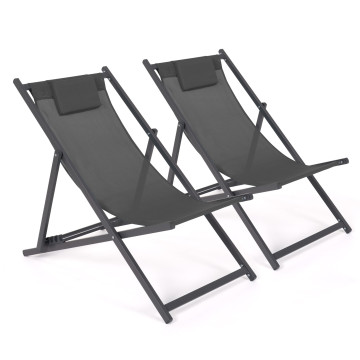 Chiliennes en métal et toile gris anthracite - lot de 2