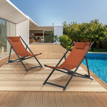 Chiliennes en métal et toile terracotta - lot de 2