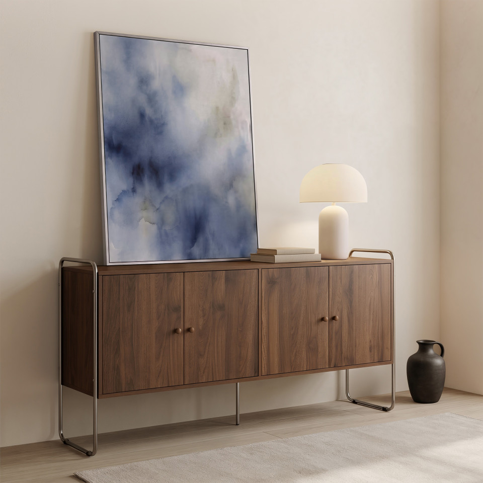 Buffet Rosalina effet noyer et chrome 160cm
