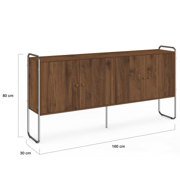 Buffet Rosalina effet noyer et chrome 160cm