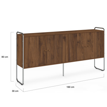 Buffet Rosalina effet noyer et chrome 160cm