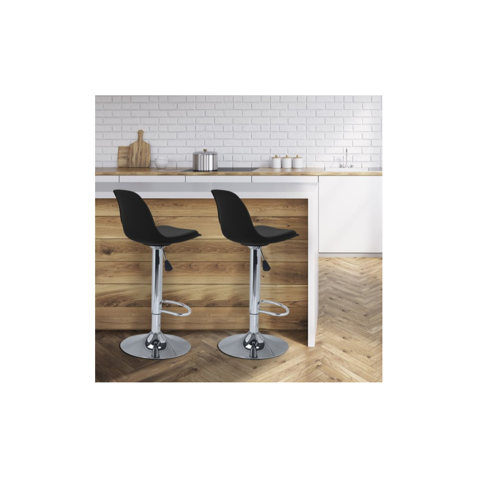 Tabourets de bar Karl noirs pied métal réglable - lot de 2