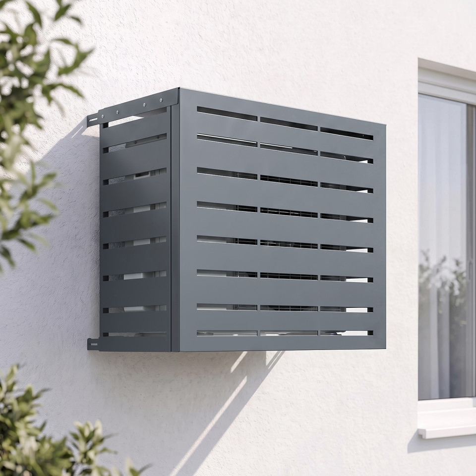 Cache clim extérieur en métal gris
