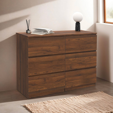 Commode Tom 6 tiroirs effet bois noyer