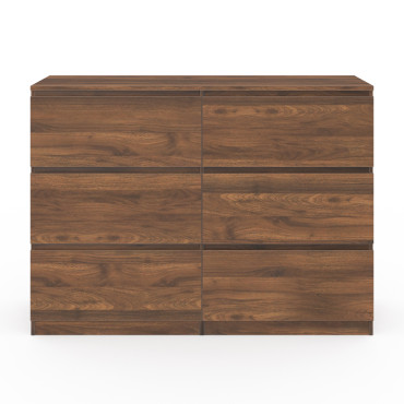 Commode Tom 6 tiroirs effet bois noyer