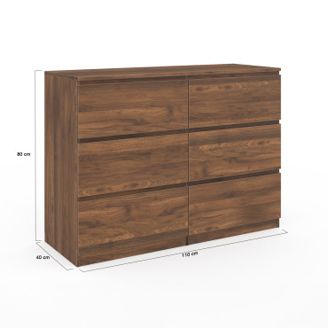 Commode Tom 6 tiroirs effet bois noyer