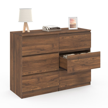Commode Tom 6 tiroirs effet bois noyer