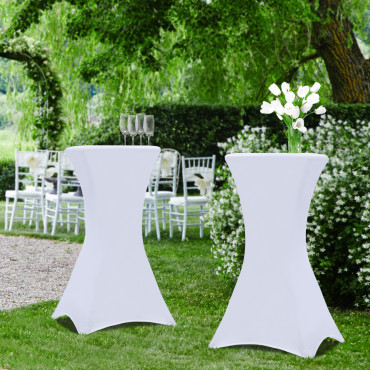 Tables hautes de réception pliantes 105cm + housses blanches - lot de 2