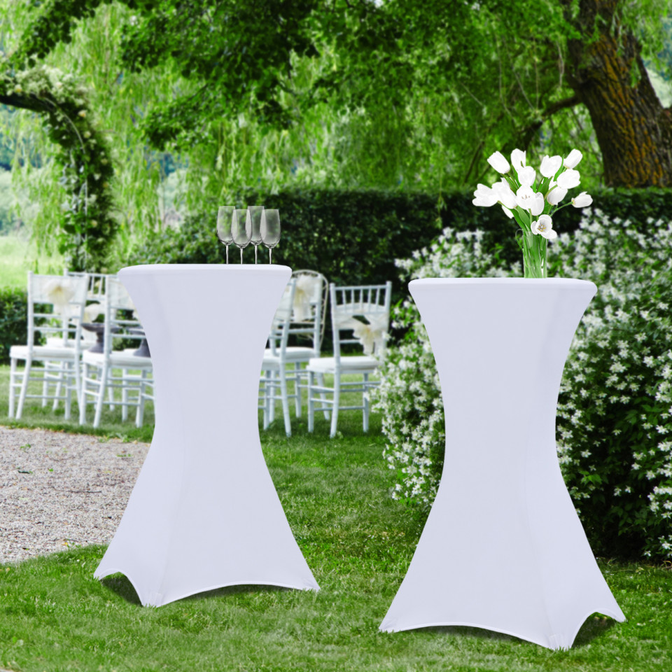 Tables hautes de réception pliantes 105cm + housses blanches - lot de 2