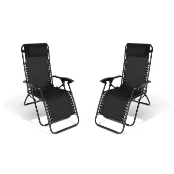 Fauteuils de jardin Relax inclinables noirs - lot de 2