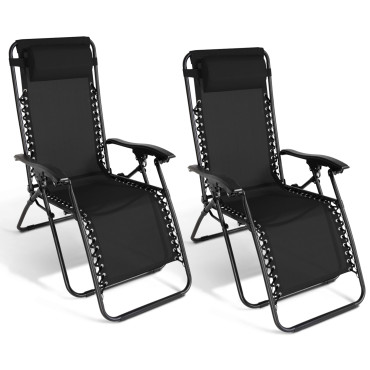 Fauteuils de jardin Relax inclinables noirs - lot de 2