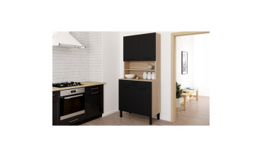 Meuble cuisine Divino noir et bois 80x177cm