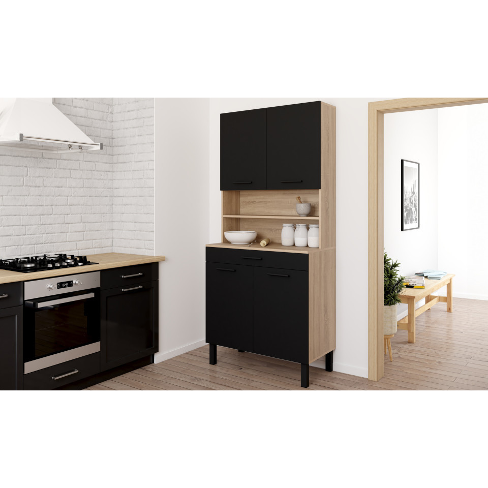 Meuble cuisine Divino noir et bois 80x177cm