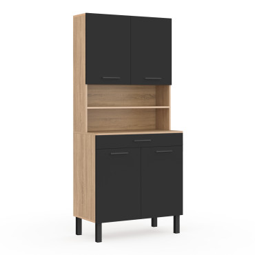 Meuble cuisine Divino noir et bois 80x177cm