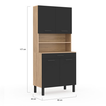 Meuble cuisine Divino noir et bois 80x177cm