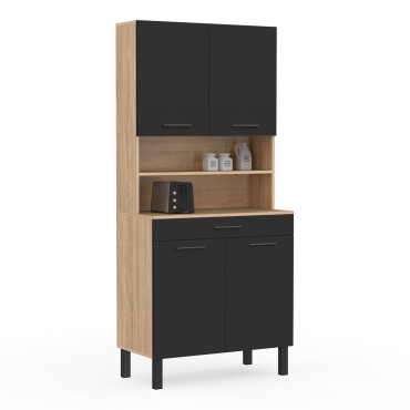 Meuble cuisine Divino noir et bois 80x177cm