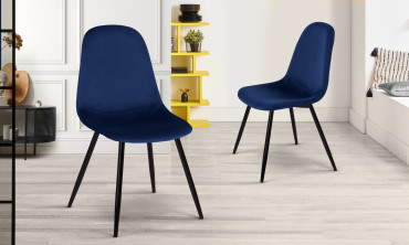 Chaises Sofia en velours bleu et pieds noirs - lot de 2