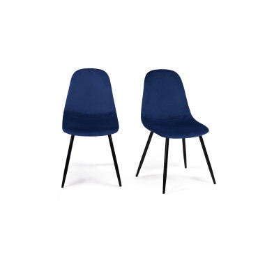 Chaises Sofia en velours bleu et pieds noirs - lot de 2
