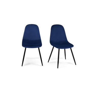 Chaises Sofia en velours bleu et pieds noirs - lot de 2
