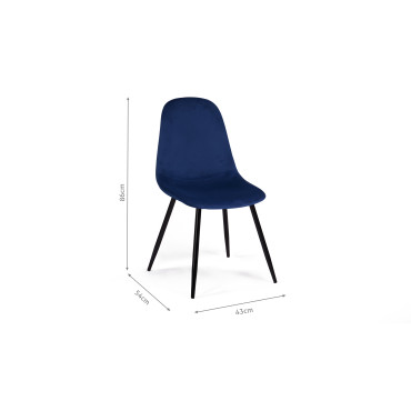 Chaises Sofia en velours bleu et pieds noirs - lot de 2