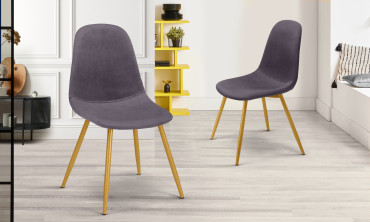 Chaises Sofia en velours gris foncé et pieds dorés - lot de 2