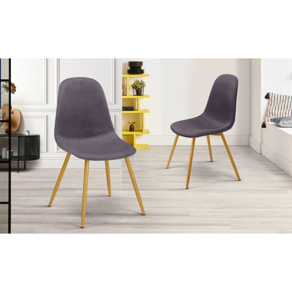 Chaises Sofia en velours gris foncé et pieds dorés - lot de 2