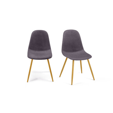 Chaises Sofia en velours gris foncé et pieds dorés - lot de 2
