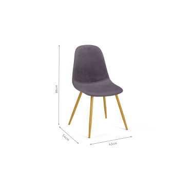 Chaises Sofia en velours gris foncé et pieds dorés - lot de 2