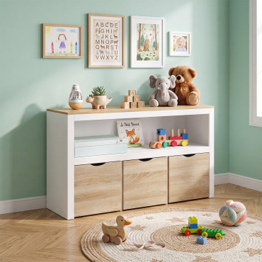 Meuble de rangement enfant Mia 3 cubes effet hêtre et blanc