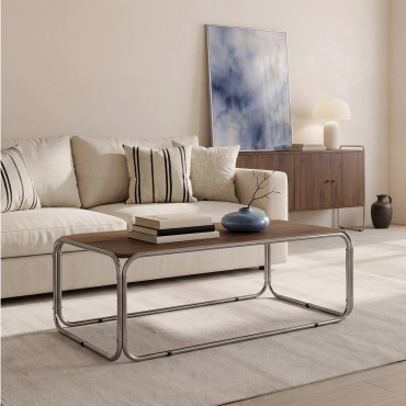 Table basse Rosalina effet noyer et métal chromé
