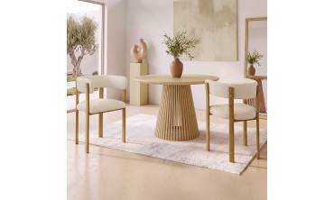 Chaises Ilona avec accoudoirs tissu beige pieds bois - lot de 2