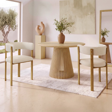 Chaises Ilona avec accoudoirs tissu beige pieds bois - lot de 2