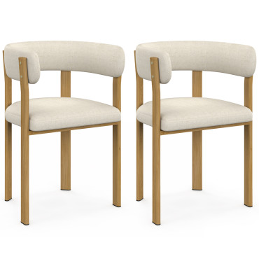 Chaises Ilona avec accoudoirs tissu beige pieds bois - lot de 2