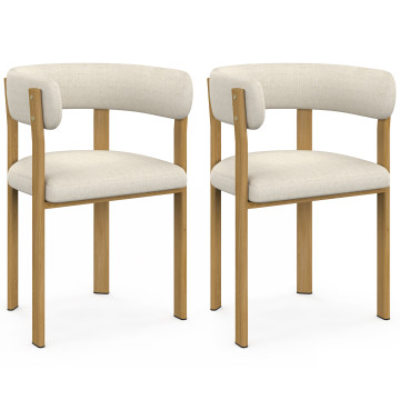 Chaises Ilona avec accoudoirs tissu beige pieds bois - lot de 2