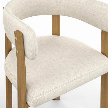 Chaises Ilona avec accoudoirs tissu beige pieds bois - lot de 2
