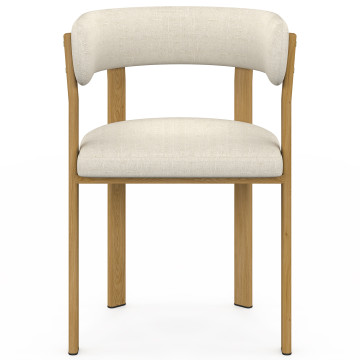 Chaises Ilona avec accoudoirs tissu beige pieds bois - lot de 2