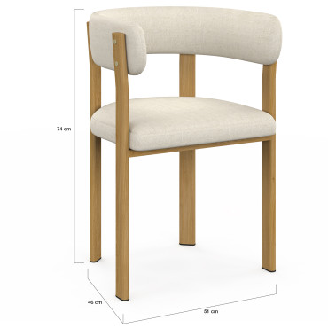 Chaises Ilona avec accoudoirs tissu beige pieds bois - lot de 2