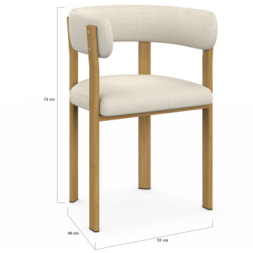 Chaises Ilona avec accoudoirs tissu beige pieds bois - lot de 2