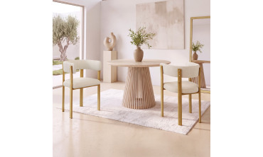 Chaises Ilona avec accoudoirs tissu beige pieds bois - lot de 4