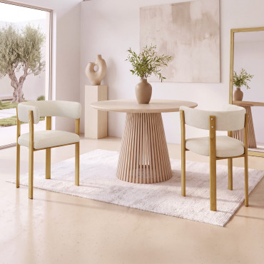 Chaises Ilona avec accoudoirs tissu beige pieds bois - lot de 4