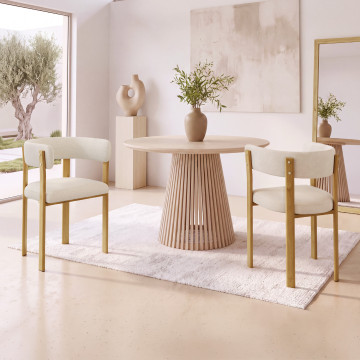Chaises Ilona avec accoudoirs tissu beige pieds bois - lot de 4
