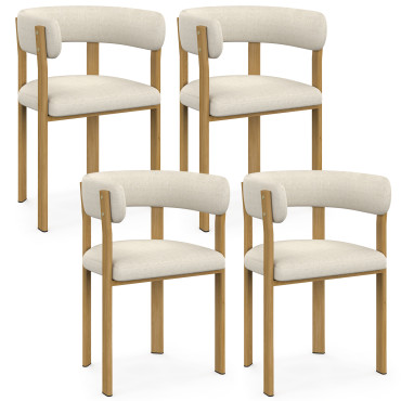 Chaises Ilona avec accoudoirs tissu beige pieds bois - lot de 4