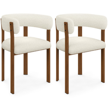 Chaises Ilona avec accoudoirs bouclette crème pieds effet noyer - lot de 2