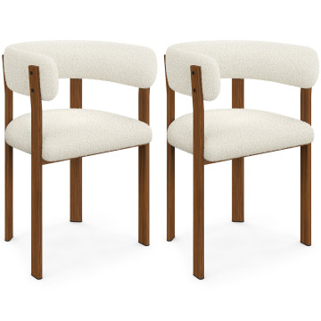 Chaises Ilona avec accoudoirs bouclette crème pieds effet noyer - lot de 2