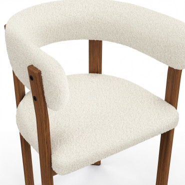 Chaises Ilona avec accoudoirs bouclette crème pieds effet noyer - lot de 2