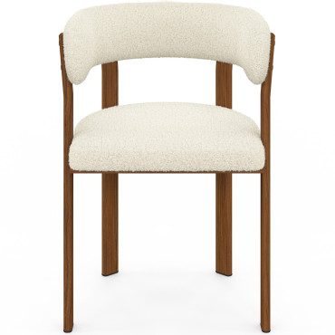 Chaises Ilona avec accoudoirs bouclette crème pieds effet noyer - lot de 2