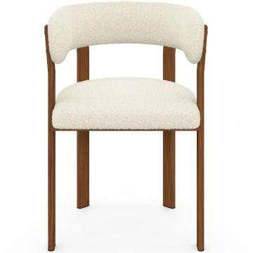 Chaises Ilona avec accoudoirs bouclette crème pieds effet noyer - lot de 2